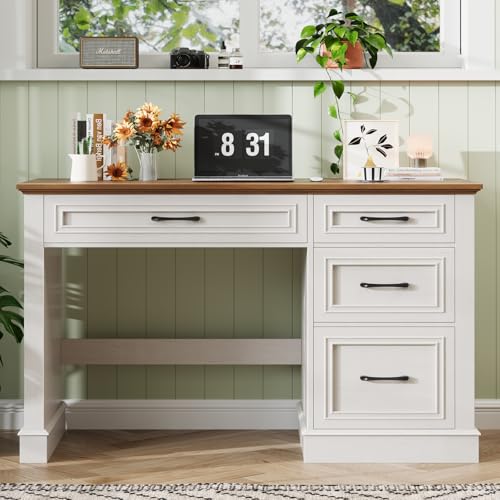 Halitaa Farmhouse 47" Executive Desk with File Drawer, Unique White | Computer Desk with 4 Drawers, Workstation for Writing, Study, Home Office - color: Unique White, size: 47''W - Style 2