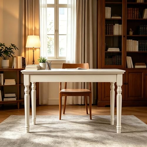 47" Narrow Solid Wood Writing Desk with Drawers, White - color: White, size: Narrow-47 inches