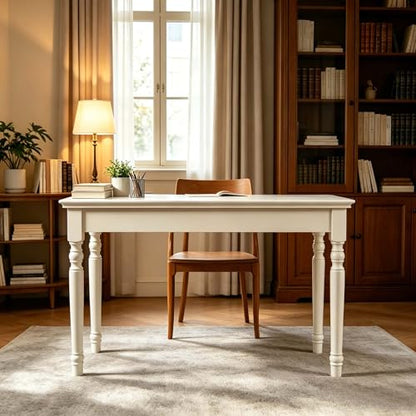 47" Narrow Solid Wood Writing Desk with Drawers, White - color: White, size: Narrow-47 inches