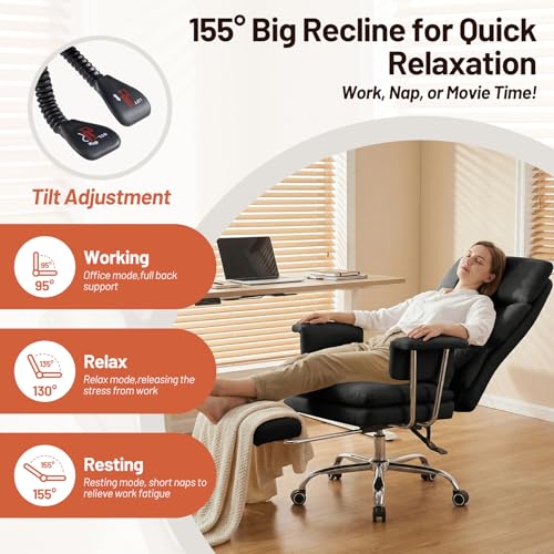 Ergonomic Home Office Desk Chair, Heavy Duty Executive Chair with Footrest - color: Black
