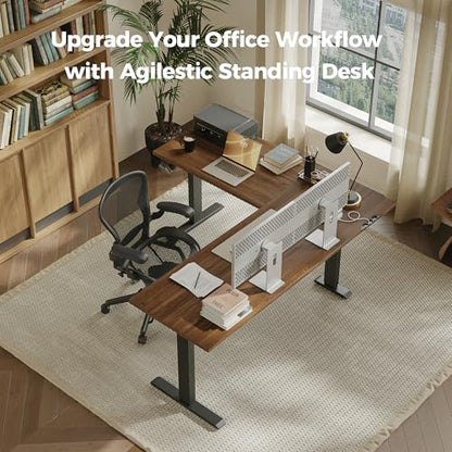 Agilestic L Shaped Standing Desk Adjustable Height, 63 Inch, Dark Walnut - color: Dark Walnut, size: 63 x 55 Inch