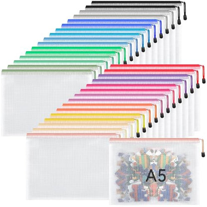 Umriox 32PCS 16 Colors Small Zipper Pouch, 9.5 x 7.1 in, Zipper Bags for Puzzles, School Office Supplies and Travel Storage - style: A5-32P