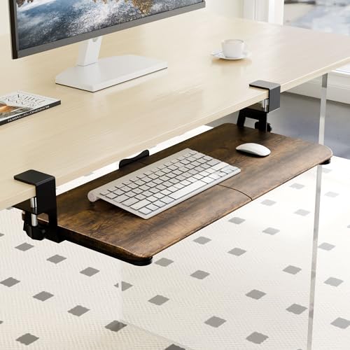 Keyboard Tray Under Desk, Keyboard Holder&Drawer with C-Clamp 25.6"x11.8" - color: Rustic Brown
