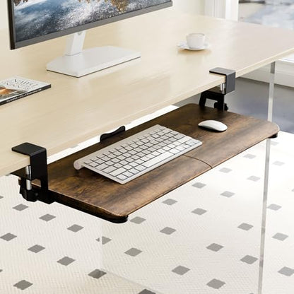 Keyboard Tray Under Desk, Keyboard Holder&Drawer with C-Clamp 25.6"x11.8" - color: Rustic Brown