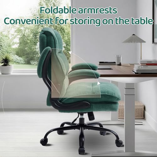 Comfy Office Chair Soft and Double Cushioned Ergonomic Computer Desk Chair for Long Hours Executive Office Chair with Flip-up Armrests and Height Adjustment for Home Office Green - color: Green