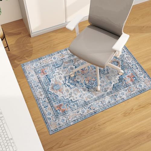 chakme Office Chair Mat for Hardwood Floor, 48"x36" Easy Glide Computer Desk Mat Protector for Rolling Chair Under Desk Rug Nonslip Backing, Machine Wash, (Boho) - color: Blue/Orange, size: 36"x48"