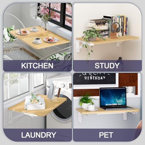 TEAMIX Wall Mounted Folding Table for Small Spaces, Floating Desk, Maple - color: Maple, size: 22"W x 15.7"D