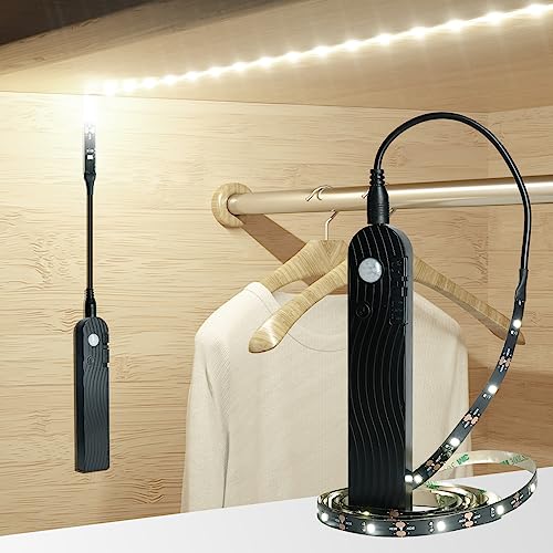 Sensky Motion Sensor Strip Lights Rechargeable Motion Activated LED Strip Light Dimmable Cabinet Light Strip for Wardrobe, Gun Safe, Cabinet, Pantry, Closet(1M Black, Cool White) - color: 6000K Cool White, size: 1m Black Sensor
