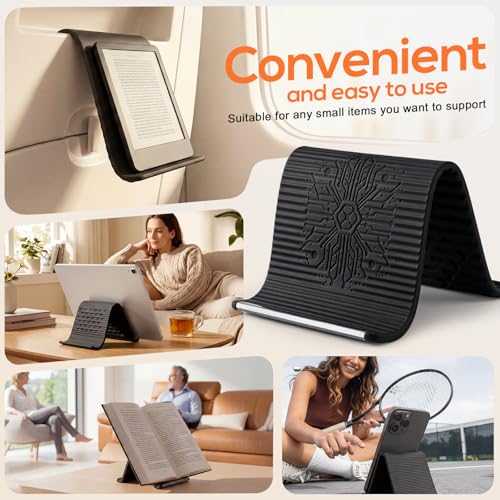 Flexible Silicone Aluminum Phone Stand,2026 New Anti-Slip Fexible Silicone Phone Holder,Folded into Any Shape Phone Holder for Tablet Laptop,Travel, Desk,Bed,Treadmill (Black 1Pcs) - color: Black