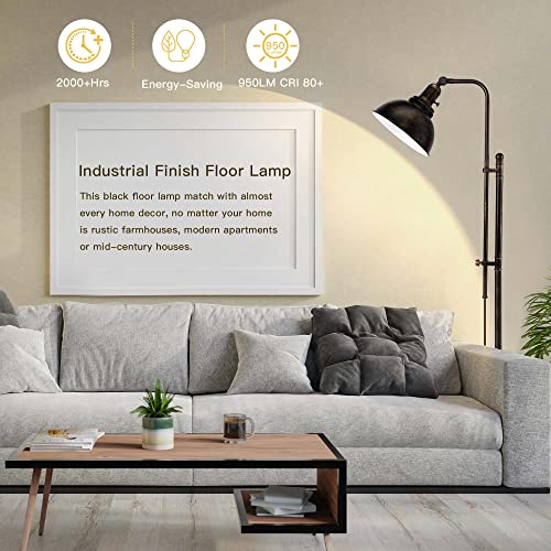PARTPHONER Industrial Floor Lamp Adjustable, Rustic Farmhouse Reading Lamp in Aged Black Finish, Modern Standing Lamp with Remote Control Metal Shade for Living Room Bedroom Study Room Office Hotel - color: Black