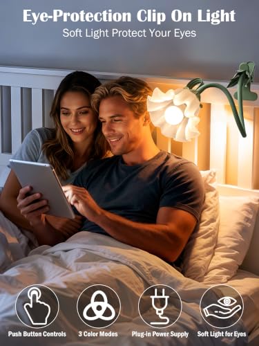 Clip on Light Flower Desk Lamp, LED Reading Light 3 Color Modes Eye-Caring Book Light Flexible Gooseneck Bedside Clip on Lamp for Desk Piano Office Bed Headboard Dorm (Green Lamp) - color: Green Lamp