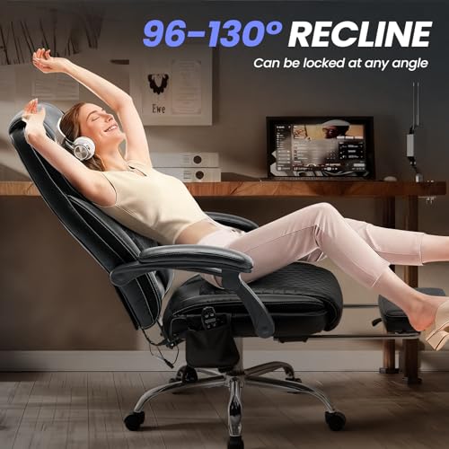 MALOL Massage Office Chair with 3-Level Heat and Footrest – 20-Min Easy Assembly, 300 lbs Big and Tall Reclining Desk Chair, PU Leather Ergonomic Executive Computer Chair with Side Pocket, Black - color: Black, size: Set of 1, style: Modern