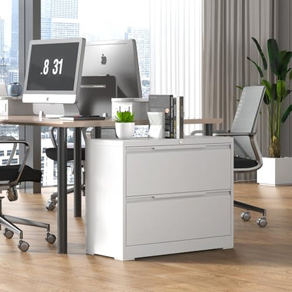 Lateral File Cabinet 2 Drawer, Metal File Cabinet with Lock - color: White, size: 2 Drawer - Lateral