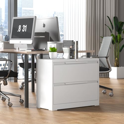 Lateral File Cabinet 2 Drawer, Metal File Cabinet with Lock - color: White, size: 2 Drawer - Lateral