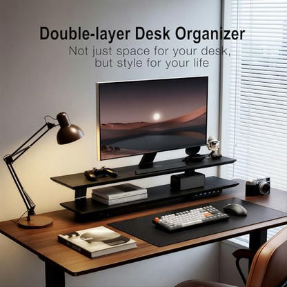 Dual Monitor Stand Riser for Large Office Desk Organization, Black
