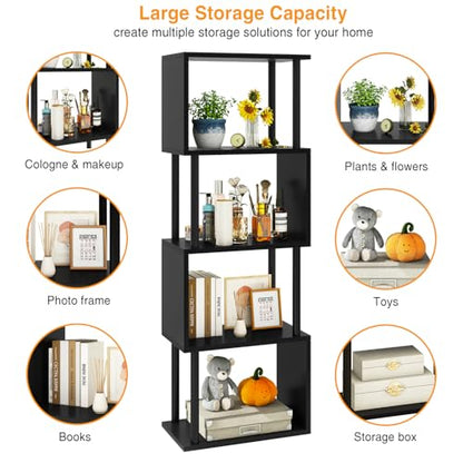IBUYKE 5-Tier Tall Bookshelf,S-Shaped Geometric Bookcase,Black WBC015B - color: Black, size: 5 Tier