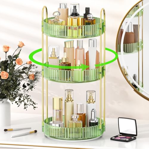 MOKANI 360 Rotating Makeup Organizer for Vanity, 3 Tier Perfume Organizer | Adjustable Multi-Function Spinning Cosmetics Skincare Storage for Bedroom, Dresser, Countertop, Green - color: A-Green, size: 3 Tier