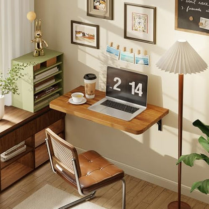 Dogsky Floating Wall Desk 24" x 14" - 100 lbs Heavy Duty Solid Pine - color: Golden Brown, size: 24" x 14"