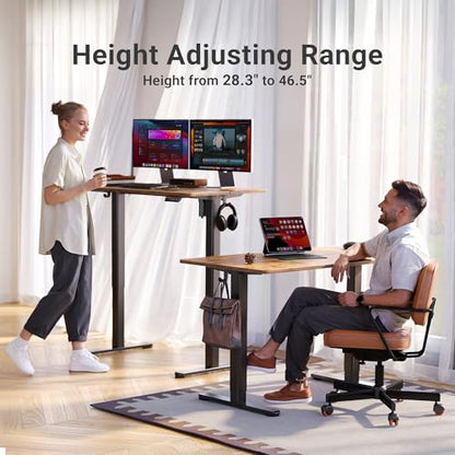 Claiks Electric Height Adjustable Standing Desk, 63x24 Inch, Rustic Brown | Smooth Height Adjustment, 3 Memory Presets, Cable Management Hub&Hook, Stable Steel Frame, 176lbs Capacity, Easy Assembly - color: Rustic Brown, size: 63