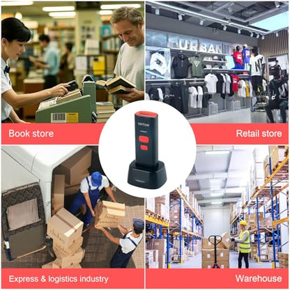 VOTTAN Bluetooth QR Barcode Scanner with Charge Stand, 1D 2D PDF417 UPC Pocket Bar Code Reader, 3-in-1 Rechargeable Automatic Scan Wireless Barcode Scanner for POS, PC, iOS, Android