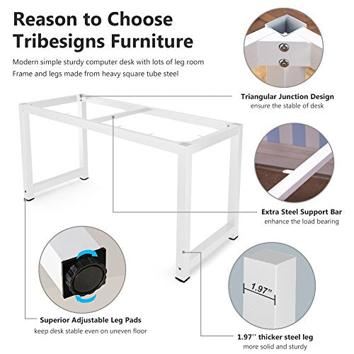 Tribesigns Computer Desk, 63 inch Large Office Desk Computer Table Study Writing Desk for Home Office, White - color: White, size: 63*23.6 inch