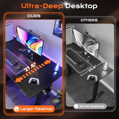 Huuger 55 x 28 Large Electric Standing Desk, Height Adjustable Computer Desk, 27.6" Deep Desktop, Stand up Gaming Office Table with 2 Hooks, 3 Preset Heights, for Home Office, Black - color: Black, size: 55*28 inch (no outlets)