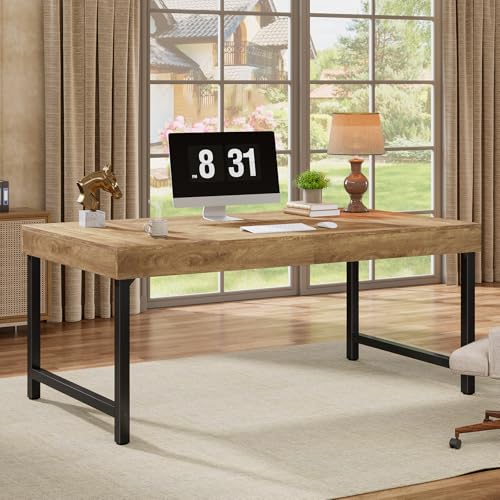 Tribesigns 55" Industrial Executive Desk for Home Office, Rustic Simple Computer Laptop Desk with Strong Metal Legs, Study Writing Table Business Workstation, Small Conference Table - color: Brown