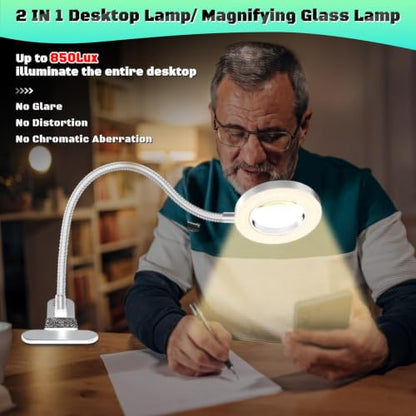10X Magnifying Glass with Light and Stand,Hands Free Clip on Magnifier Lamp - color: Gray
