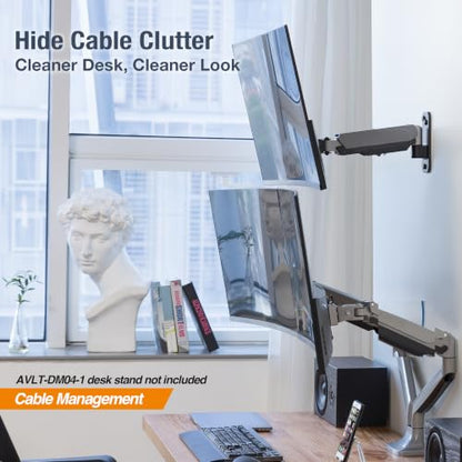 AVLT Single Monitor Arm Wall Mount for 13-32" Screens, Full Motion - Silver | Supports flat/curved/ultrawide screens up to 19.8 lbs. Smooth gas spring control, 3-bolt wall plate and cable management - color: Single