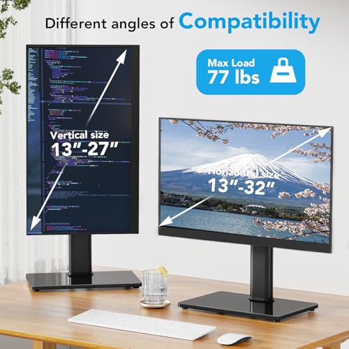 AX WABER Single Monitor Desk Stand Free-Standing Desk Mount Arm Riser for 13 inch to 32 inch Screen Freestanding VESA Mount Base, Adjustable Height, Tilt, Swivel, Rotation, Black AX05TB01 - size: Single monitor stand