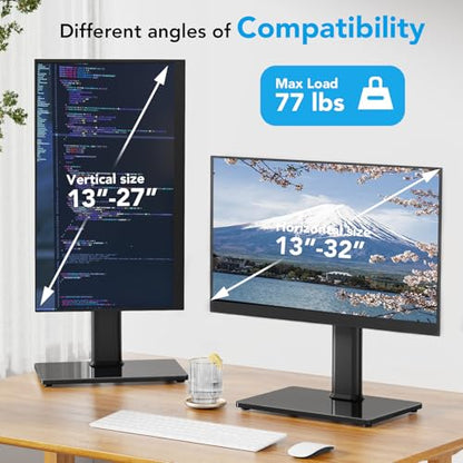 AX WABER Single Monitor Desk Stand Free-Standing Desk Mount Arm Riser for 13 inch to 32 inch Screen Freestanding VESA Mount Base, Adjustable Height, Tilt, Swivel, Rotation, Black AX05TB01 - size: Single monitor stand