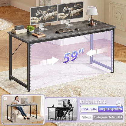 PRAISUN 63 X 24 Inch Computer Desk, Power Outlets, USB-C, Grey - color: Grey, size: 63inch
