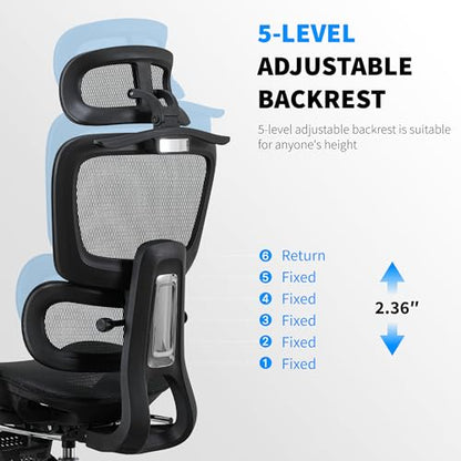 Mesh Ergonomic Office Chair with Footrest,Black | 6D Armrests,High Back Mesh Gaming Chair with Lumbar Support,Adjustable 3D Headrest for Home Office Desk Chair - color: Black, style: Executive