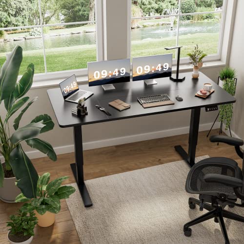 Furmax 63 Inches Electric Height Adjustable Standing Desk Home Office Desk - color: Black, size: 63 Inch