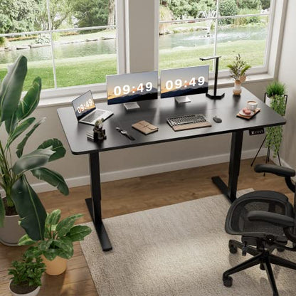 Furmax 63 Inches Electric Height Adjustable Standing Desk Home Office Desk - color: Black, size: 63 Inch