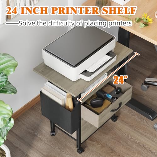 GYIIYUO 2 Drawer File Cabinet 24''W, Mobile Filing Cabinet, Printer Stand - color: Oak Grey