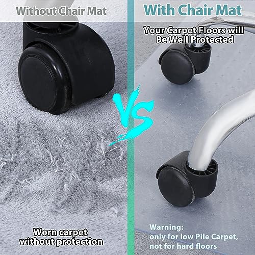 Office Chair Mat for Carpeted Floor 48” x 36” Clear Floor Protector Mat Anti Slip Computer Desk Chair Mat for Home Office - size: 48” x 36” with Lip