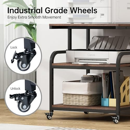 Fannova Extra Large 3D Printer Stand Table with Adjustable Storage Shelf | 25.6"x23.6"x30.9", Heavy Duty Industrial Wheels, 25mm Heavy-Gauge Steel Tube, Home Office Printer Furniture, Rustic Brown - color: Rustic Brown, size: 25.6"W x 23.6"D x 30.9"H