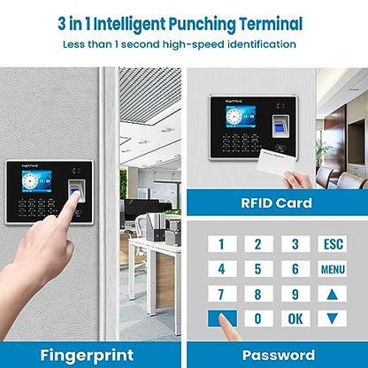 Time Clocks for Employees Small Business Automatic Calculate Hours, 0 Monthly Fees Fingerprint Time Clock, H2 Standalone Biometric Clock in Machine for Employees with 5 RFID Cards (No WiFi)