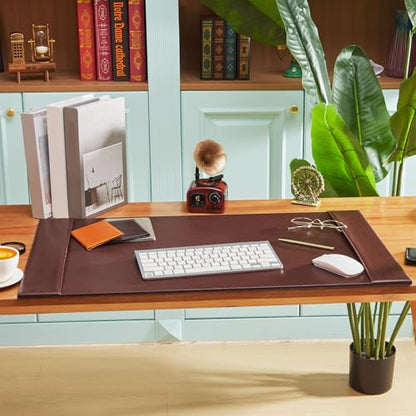 30 x 18 Inch Leather Desk Pad with Side Rails Mat, Brown - color: Brown, size: 18" x 30"