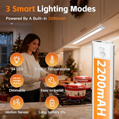 11.8 inch Motion Sensor Cabinet Lights, 2 Pack | 2200mAh, 54 LED Beads, USB-C Charging, 3 Color Temperatures, Magnetic Closet Light - size: 11.8inch -2Pack