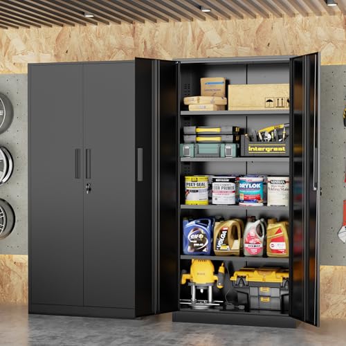 Bonusall 72" Storage Cabinet,2 Locking Doors & 4 Adjustable Shelves,Tall Cabinets,Heavy Duty Steel Cabinet for Home, Office, Warehouse, School (Black) - color: Black, size: MSC-72-D16