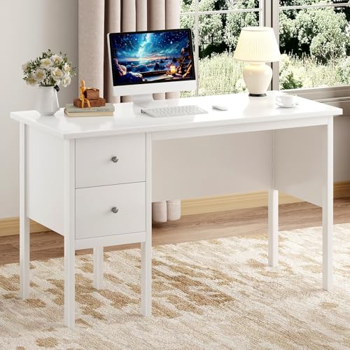 43.3" White Computer Desk with Drawers for Home Office | Office Desk,Study Desk,Writing Table for Living Room,Vanity Desk with Storage for Bedroom - color: White