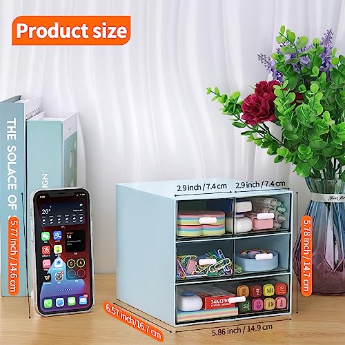 Desk Organizer with 5 Drawers, Rectangular Office Stationery Supplies Desktop Drawers, Plastic Makeup Storage, Suitable for Office, School, Home (Blue & 5 Drawers) - color: Blue & 5 Drawers