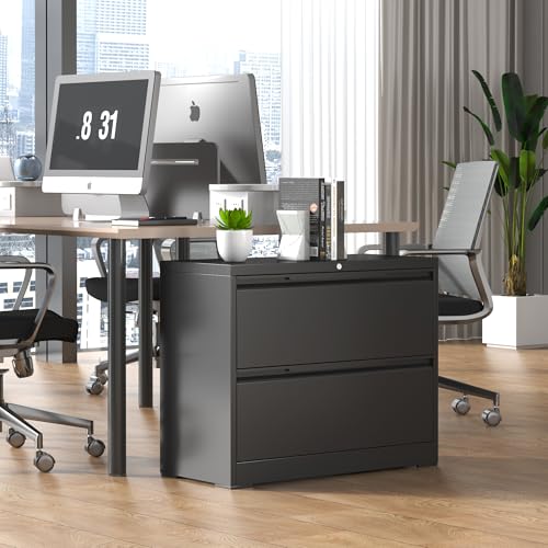 Lateral File Cabinet 2 Drawer, Metal File Cabinet with Lock - color: Black, size: 2 Drawer - Lateral