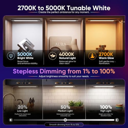 VST 6Pack RGB Under Cabinet Lighting with Adjustable White LightShelves | Ultra-Thin LED Light Bars, APP & Voice Control (Alexa/Google), Remote & Button Control, Linkable Lights for Kitchen Cabinets