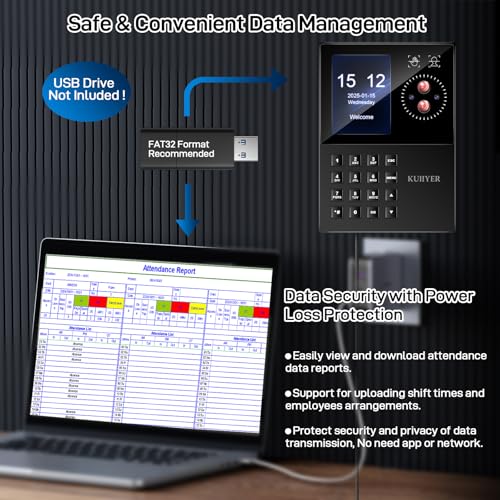 KUIIYER 3 in 1 Employees Time Clocks (Face + Palm Print + Password)