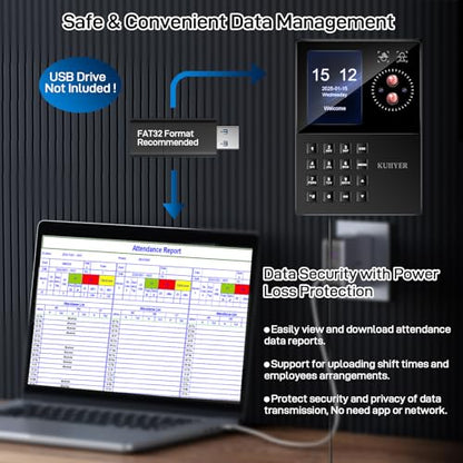 KUIIYER 3 in 1 Employees Time Clocks (Face + Palm Print + Password)
