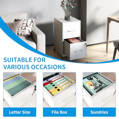 2-Drawer Mobile File Cabinet with Lock and Wheels