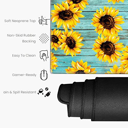 Gaming Mouse Pad Sunflower Desk Mat Large Mousepad and Keyborad Wrist Support Computer Mat for Wrist Rest XXL Desk Pad 3 in 1 Mouse Mat Non-Slip Rubber Base - color: Sunflower Teal